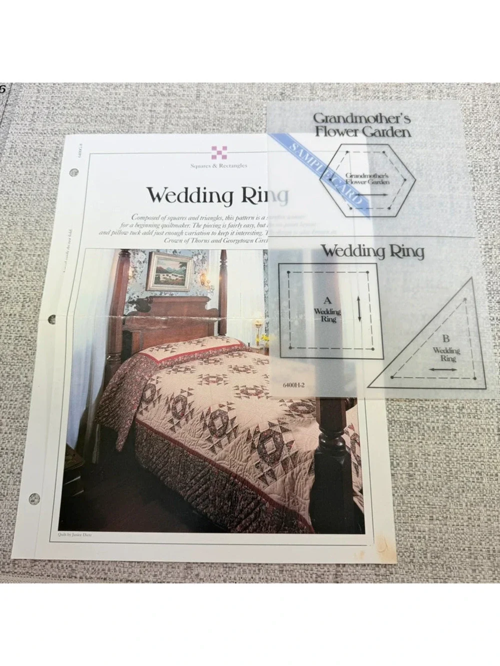 Vintage Wedding Ring Quilt Pattern Grandmother’s Flower Garden Template Cards